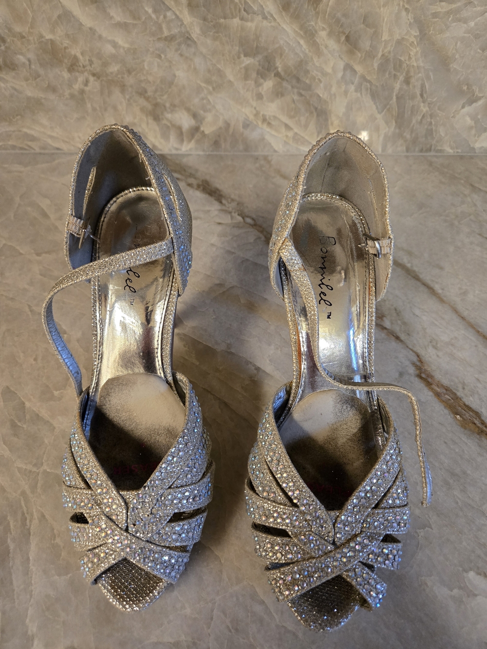 Bonnibel Silver Crystal-Strap Evening Heels